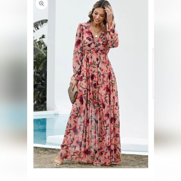 Floral Frill Trim Tiered Maxi Dress Large NWOT - Picture 4 of 15